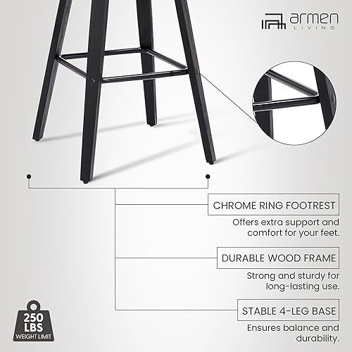 Miniatura 13 de Armen Living Tyler - Taburete giratorio de piel sintética gris y madera negra de 26 pulgadas de altura de mostrador Gris / Negro,Marrón