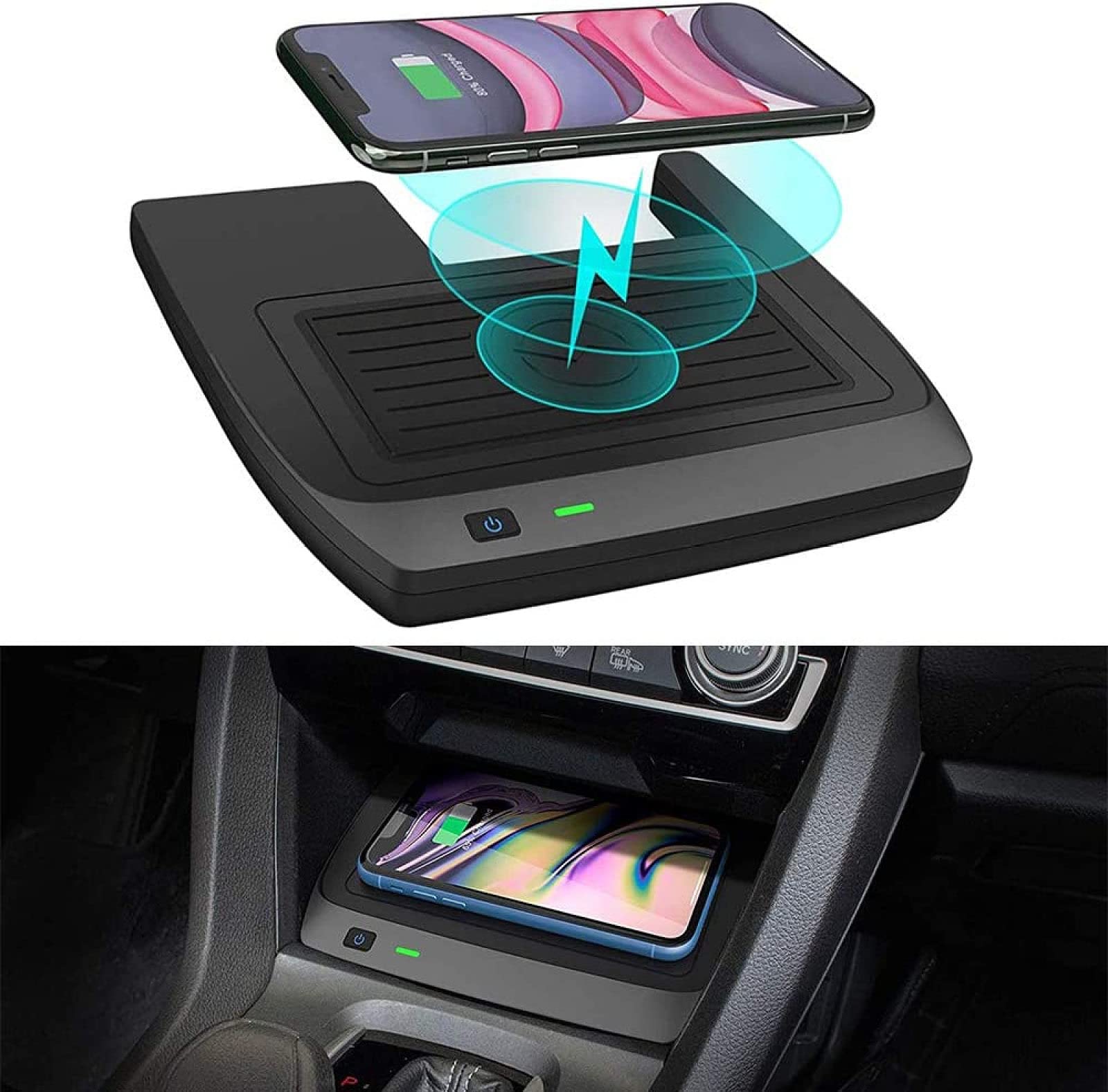 Car Wireless Charger for 10th Gen Civic 2020 2019 2018 2017 2016 Center Console Accessory Panel 10W Fast Charging Phone Charger Pad for for All QI Smartphones,LeftDrive