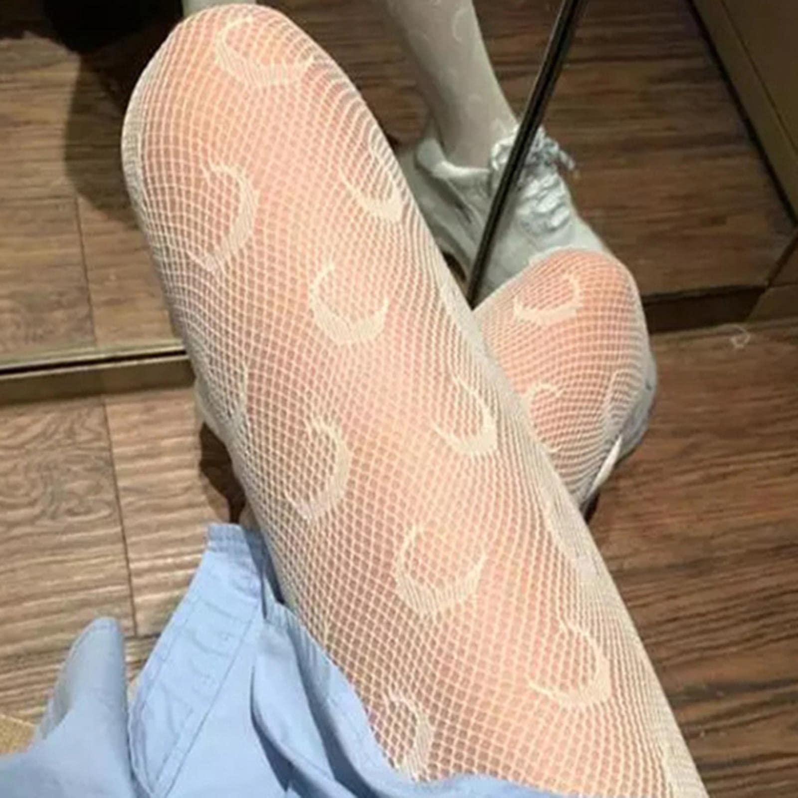 Medias de Mujer Sexy de Moda Pantimedias Medias de Red Huecas Sexy Medias elásticas Altas Estampadas Medias de Mujer (Letra G Blanca) (Talla única de Lazo) (Talla única de Calavera)