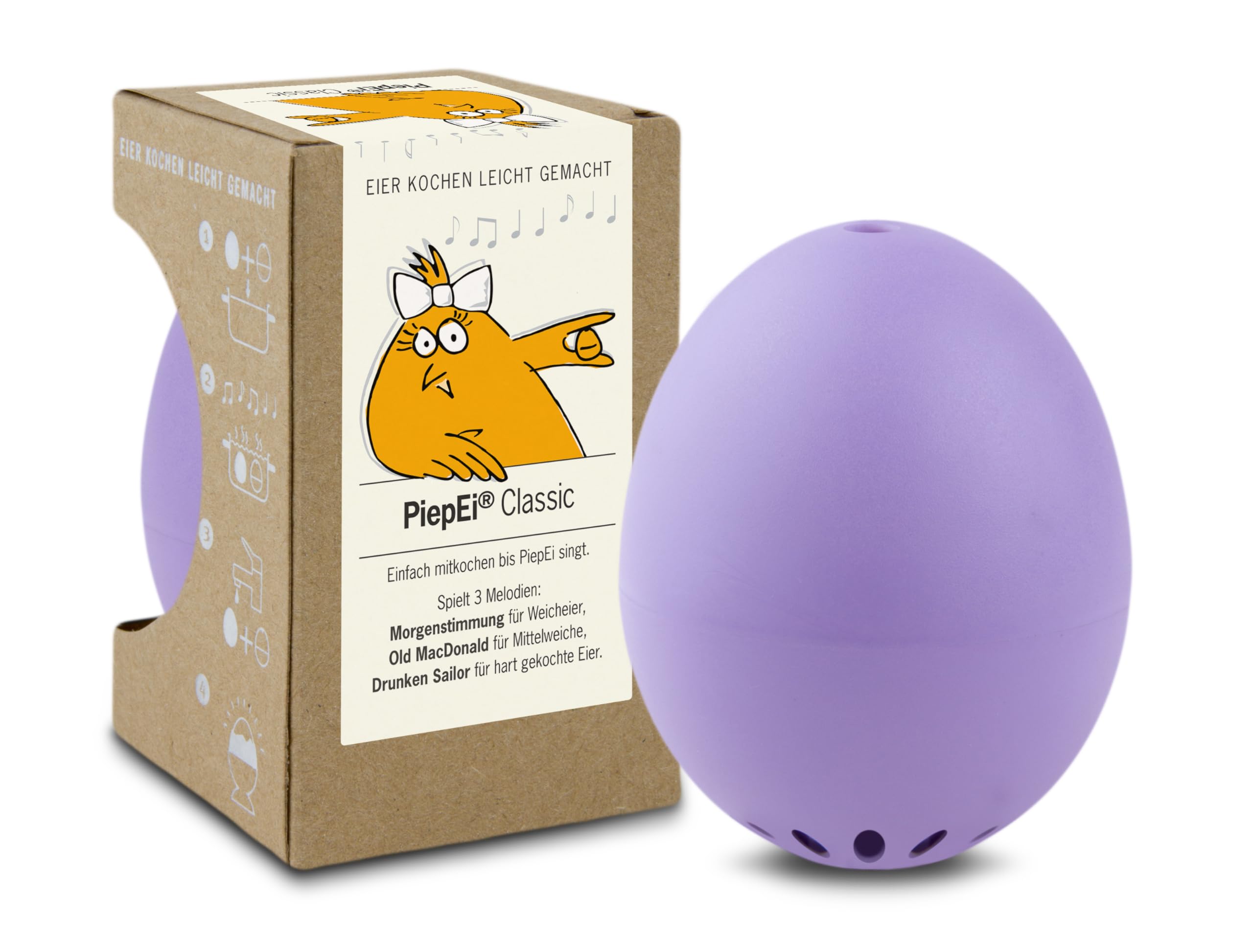 Brainstream Purple Piepei Classic - Singing Egg Timer For Cooking With - Egg Cooker For 3 Hardness Levels - Beep Egg With 3 Melodies - Funny Cooking Egg - Music Egg Timer