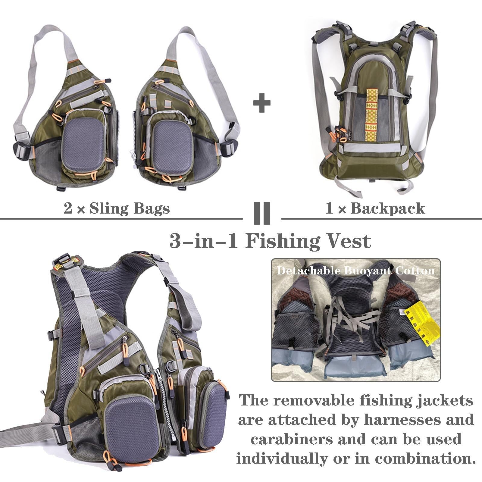 Unisex Hohe Auftriebskraft Tragbar Schwimnweste 3 in 1 Umwandelbarer Rucksack Abnehmbare EPE Einlage für Seefischen Kajak Bootfahren Wassersport Sicherheit