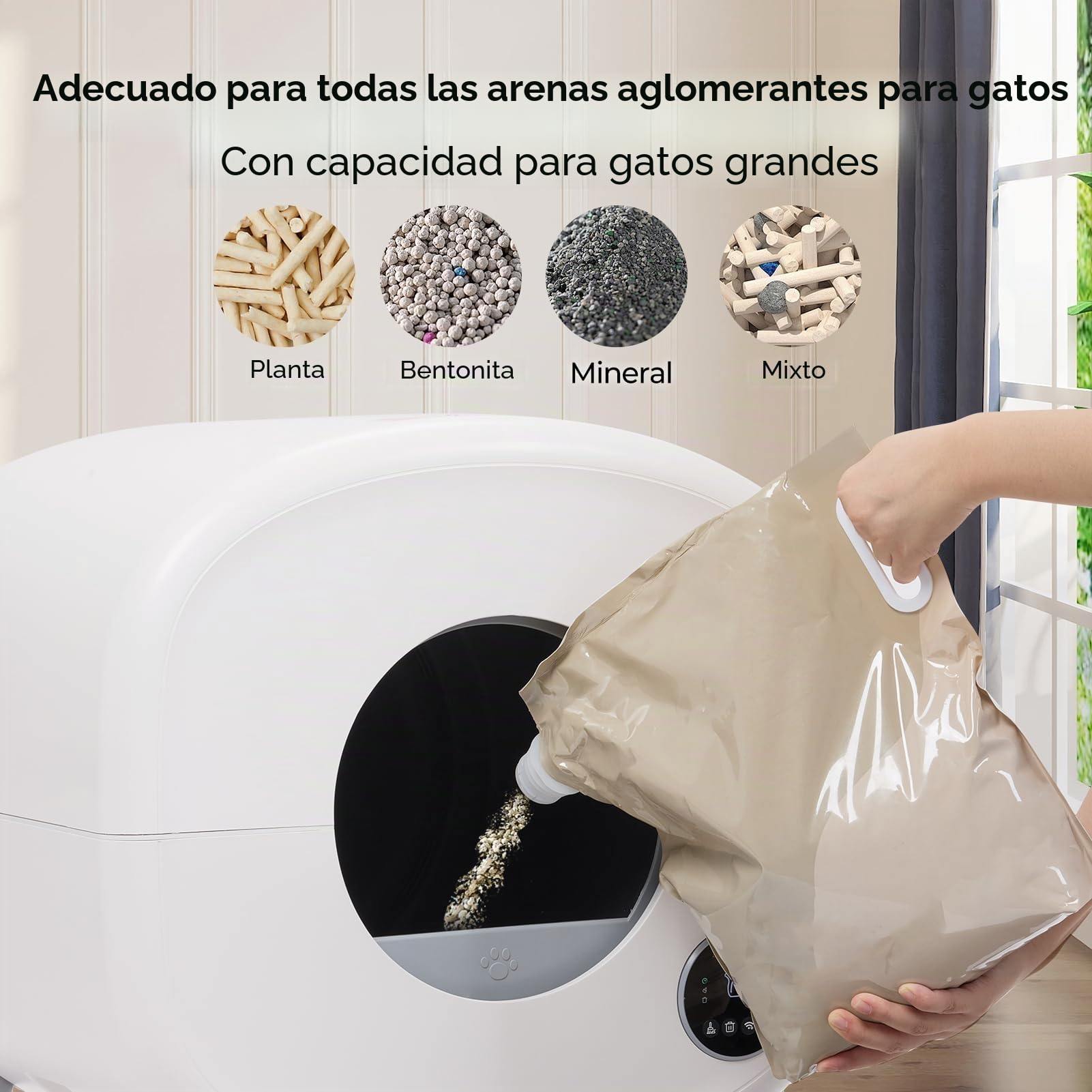 Fsitego Caja de arena autolimpiable extragrande para varios gatos con alfombrilla, robot de eliminación sin olor con control de aplicación y luz