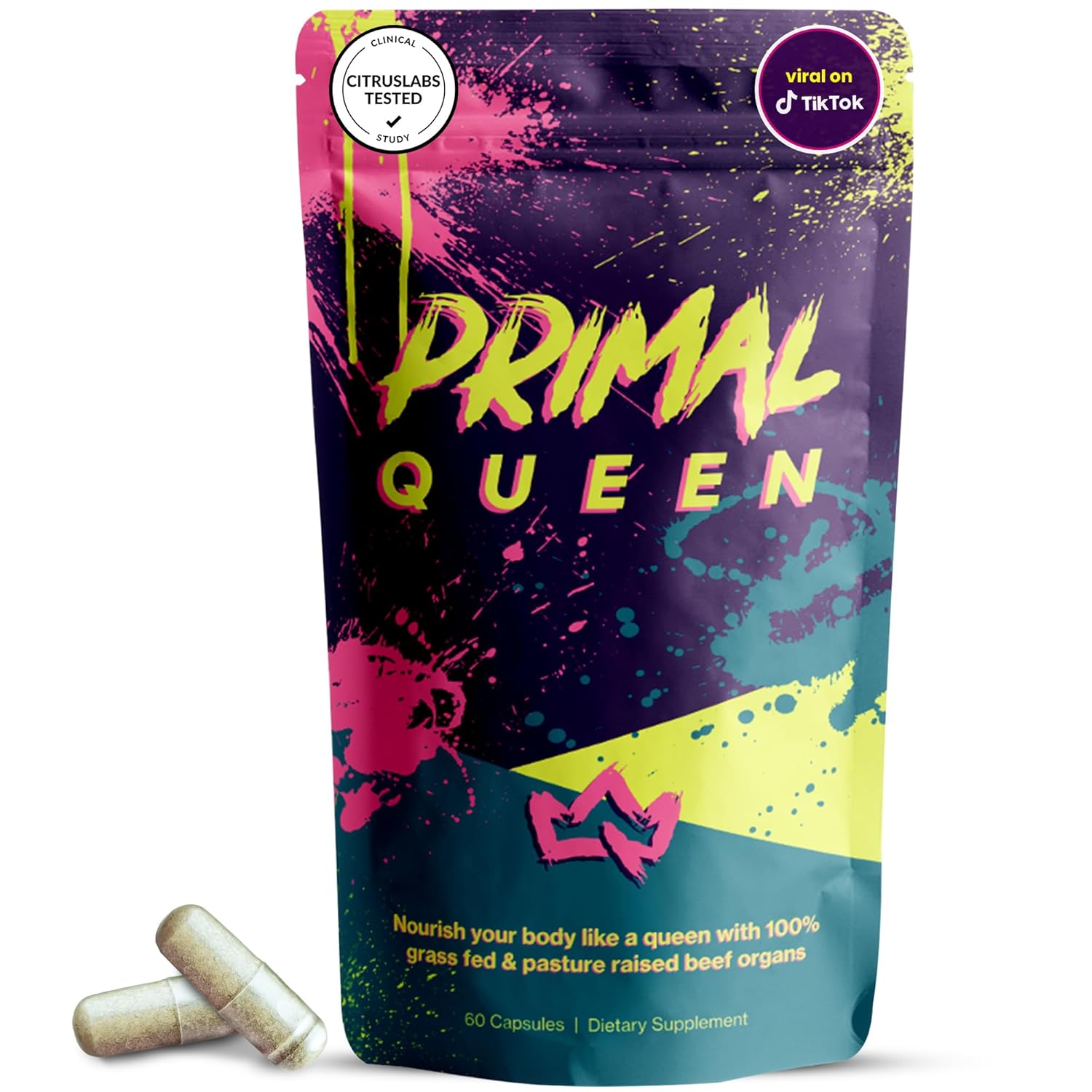 Primal Queen Female-Optimized Beef Organ Superfood Supplement Beef Liver Kidney Heart 3 More - 100 Grass Fed Pasture