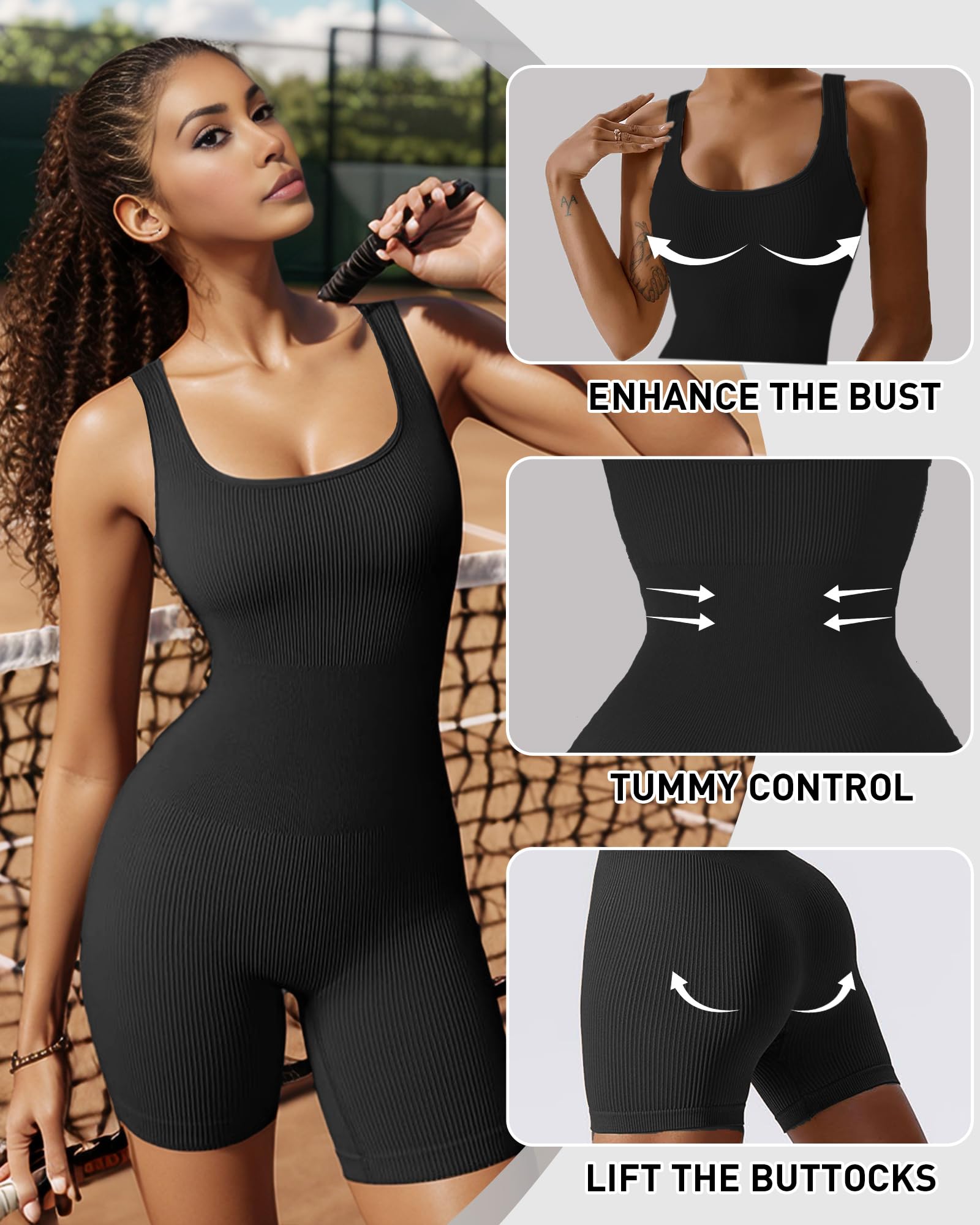 Merlvida Tuta Intera Donna Corto Jumpsuit Sportivo Senza Cuciture Completo Palestra Elasticizzato Tutina Aderente Elegante Body Sexy Estivo Lifting Gym Yoga Workout
