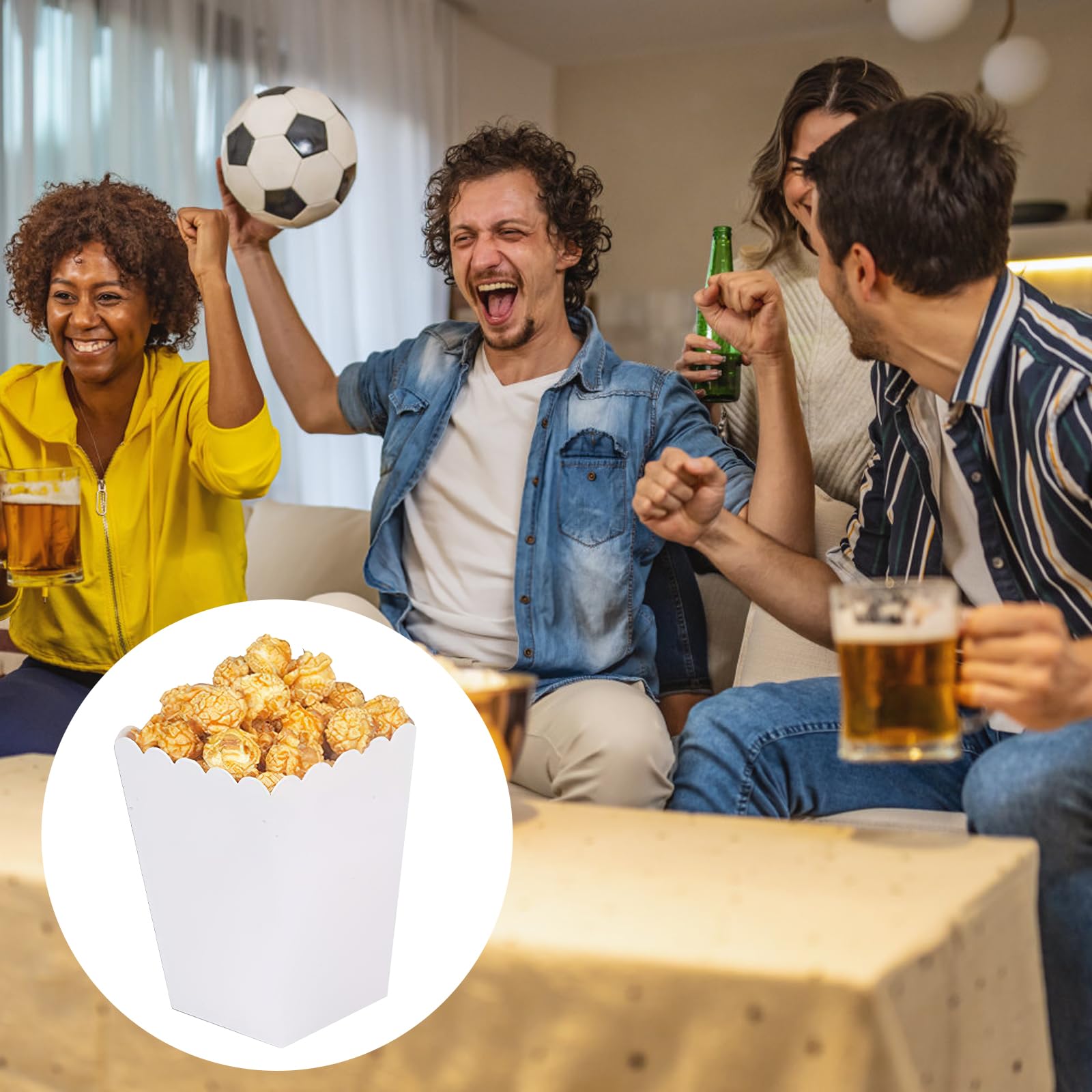 50 sztuk pudełek na popcorn, małe białe pudełka na popcorn, pojemniki na popcorn, torebki na popcorn, cukierki, do przechowywania przekąsek, popcornu i słodyczy w teatrach, kinach i karnawale