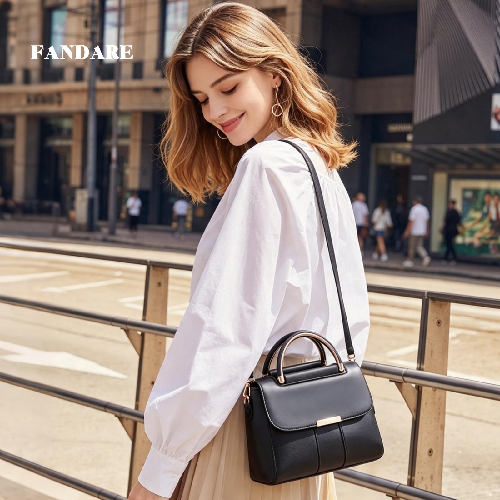 FANDARE Mujer Bolso Bandolera Elegante Para Teléfono Móvil de PU Cuero - Monederos Carteras de Hombro Cruzado Crossbody Bag Bolsa de Honda Negro
