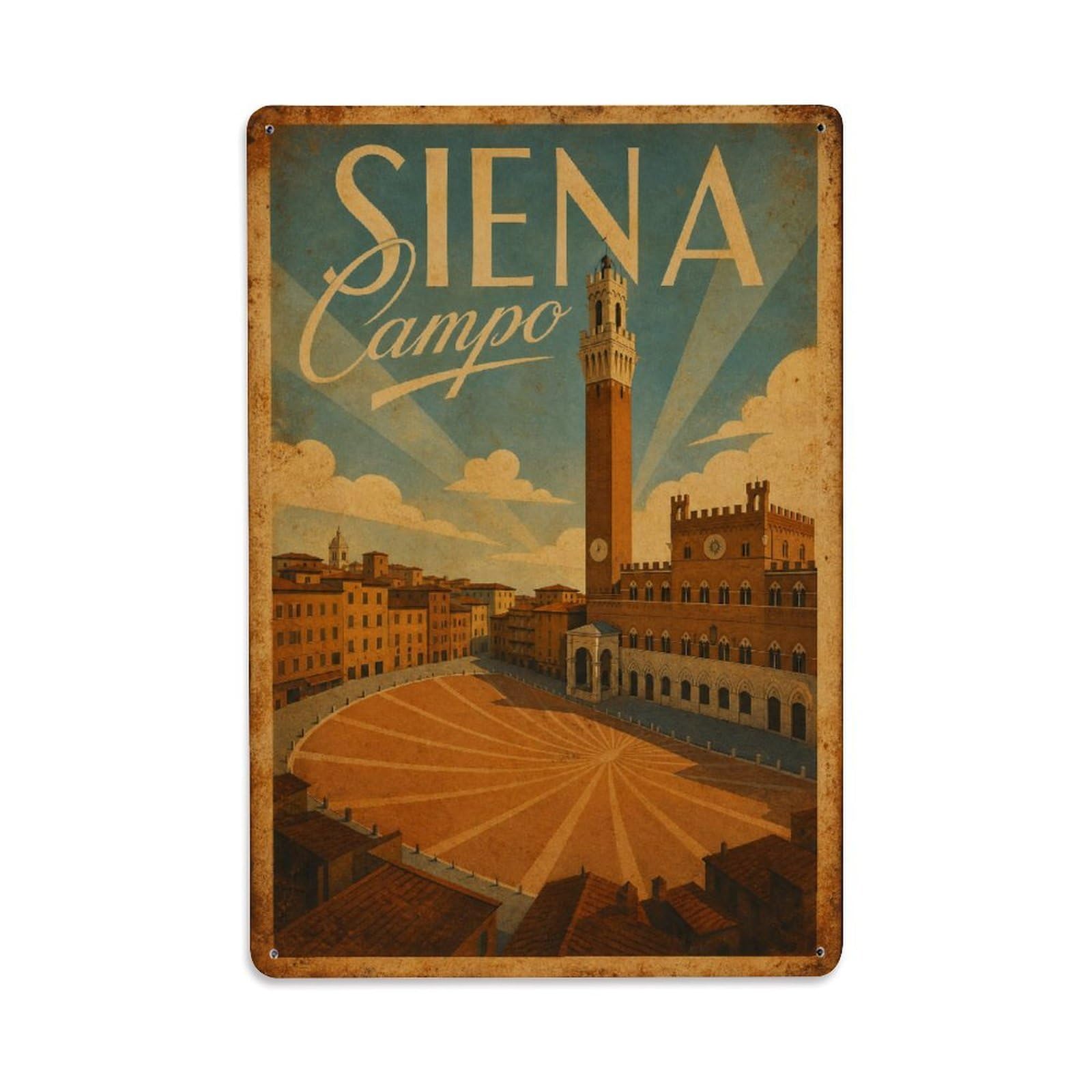 Huiyhb 8X12inch(20X30cm) Vintage Travel Siena Campo Square Shell Shape Italy Metal Tin Sign