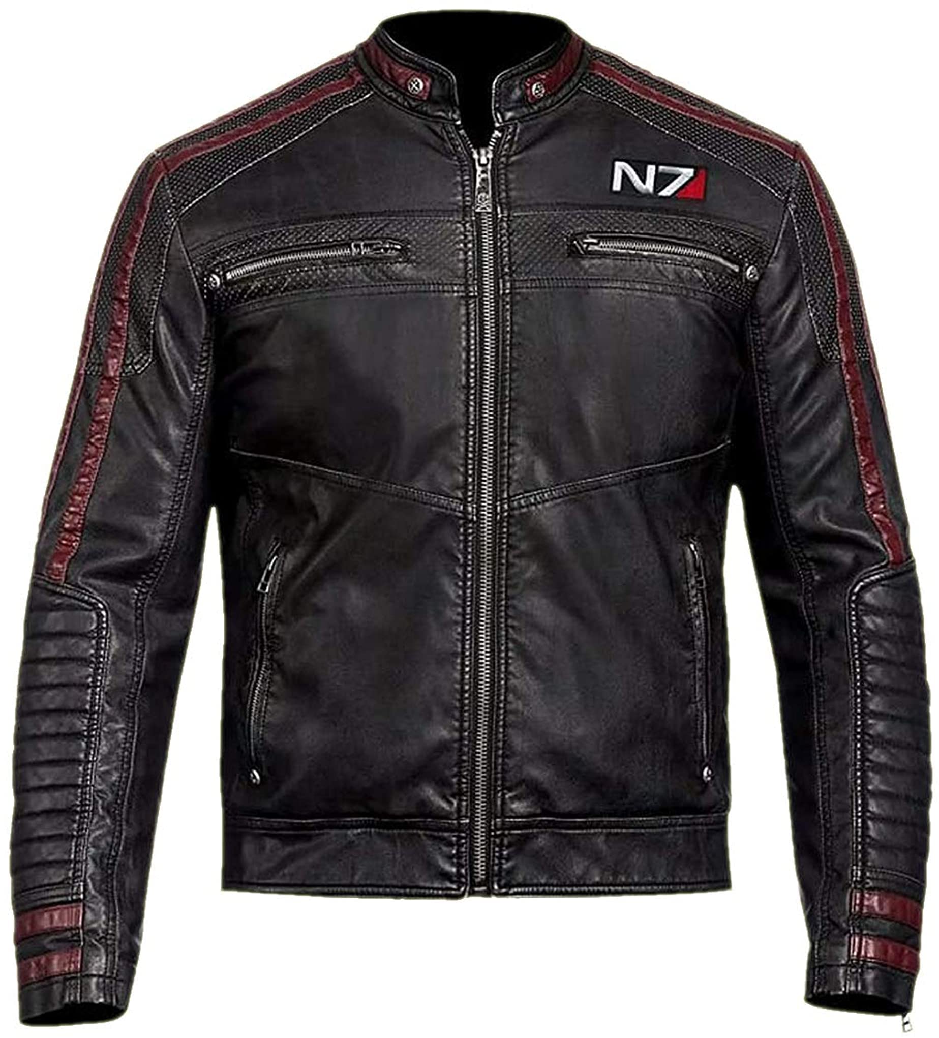 s Hombres MassEffect Mass Effect 3 Chaqueta de cuero de combate para hombres - MassEffect Chaqueta de cuero negro