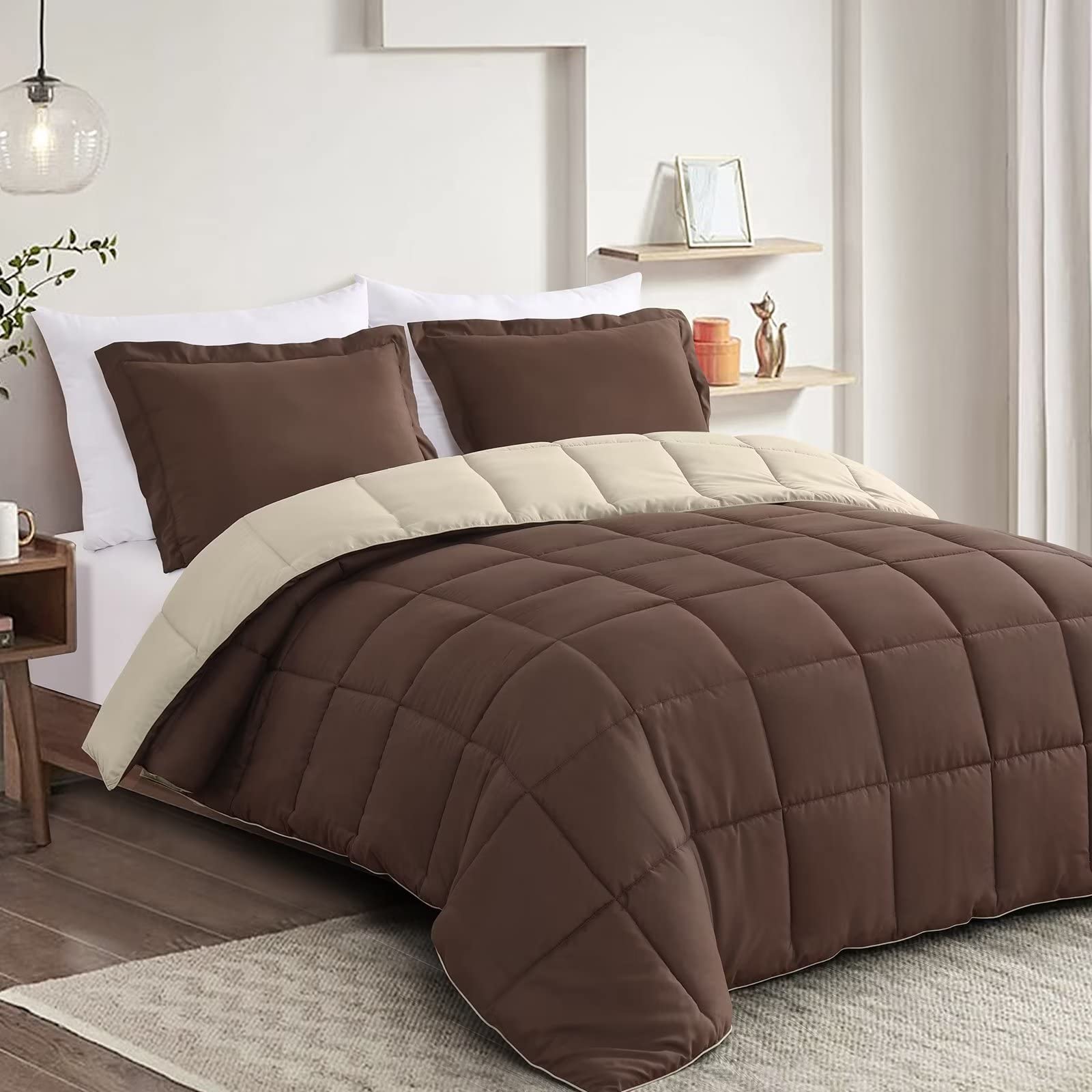 brown down comforter
