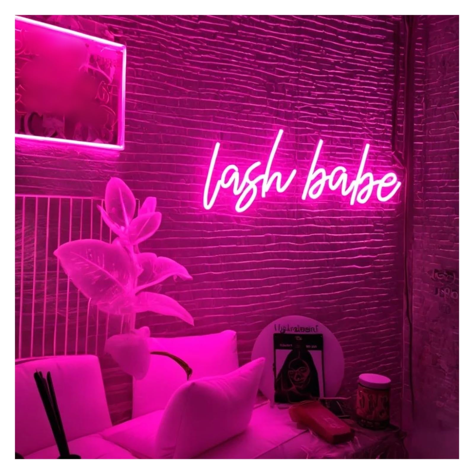 Sign Lamp Lash Babe Neon Sign LED Light Dimmable for Business Beauty Shop Hair Nail Salon Bedroom Wall Decor USB Powered Lamp C(Rose red)