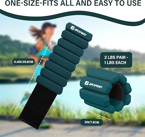 Vista 2 de AKSPORT Pesas de muñeca para mujer, juego de 2 pesas ajustables para tobillo (1 libra cada una), pesas para brazos y piernas para caminar, pilates