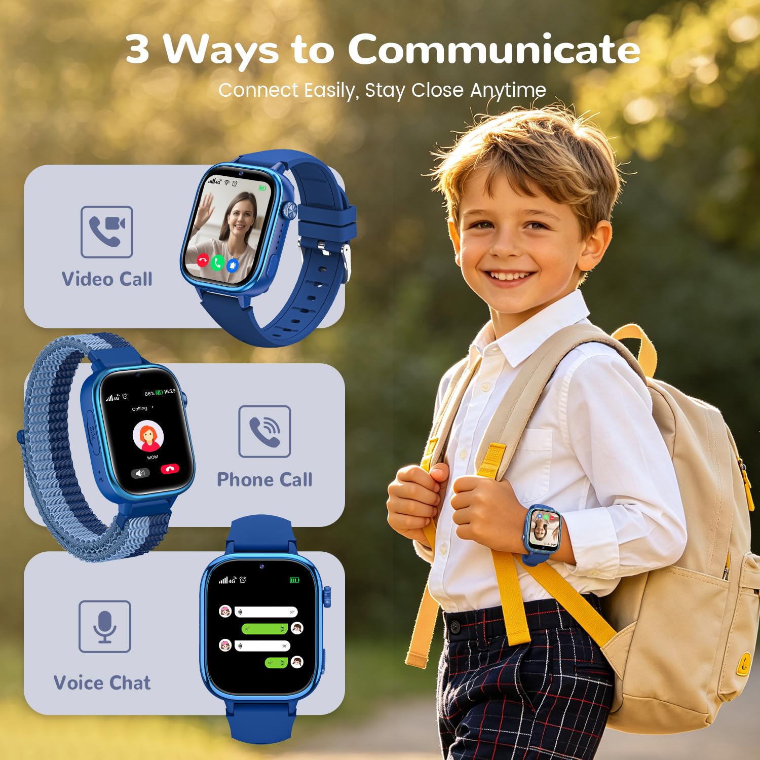 Smartwatch Kinder mit GPS und Telefon, SOS, Schulmodus, Nachrichten, Schrittzähler, IP68 Wasserdicht, Puzzlespiele, Wecker, Kids Smart Watch mit Langanhaltender Video & Phone Call, Blau