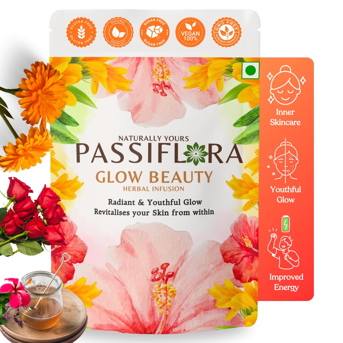 Passiflora Glow Beauty Herbal Tea Blend | 100% Natural Skin Glow & Gut Health...