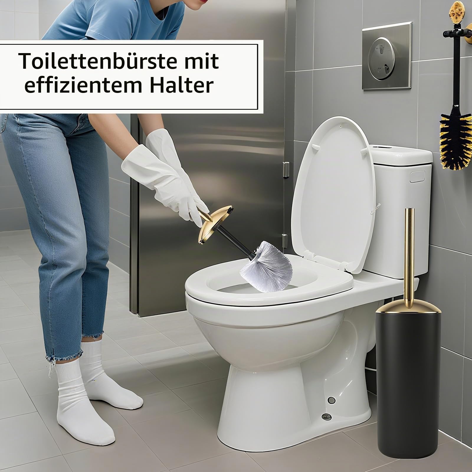 Badezimmer-Zubehör-Set, 9-teilig, Mülleimer, Seifenspender und Schale, WC-Bürste, Zahnbürstenhalter, Becher, Tablett, Wattestäbchen-Behälter, Arbeitsplatten-Organizer und Einweihungsgeschenk