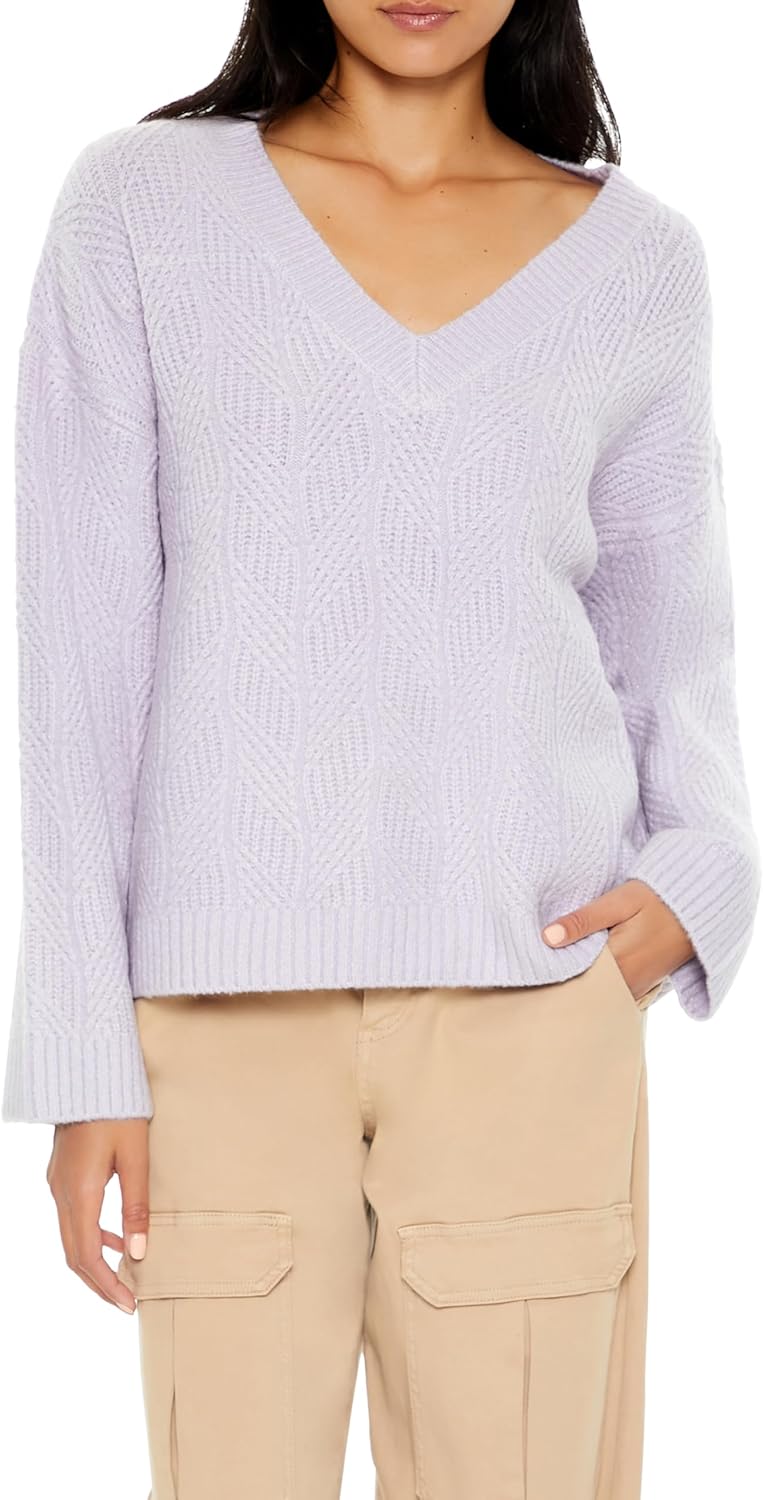 Forever 21 Womens Geo V-Neck Drop-Sleeve Sweater - Image 3