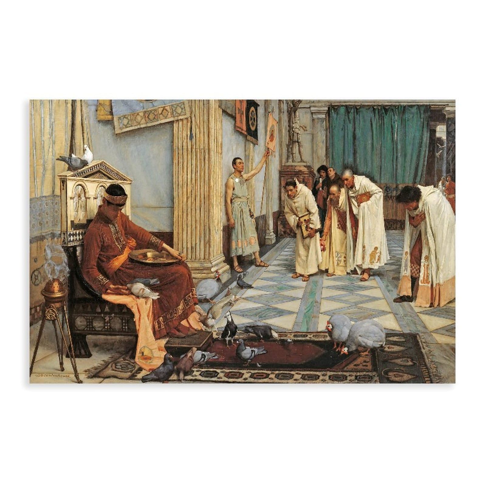 WCYB The Favourites of Emperor Honorius by John William Waterhouse Posters Prints Canvas Deco Paintings Wall Art Unframe 16" L X 24" W