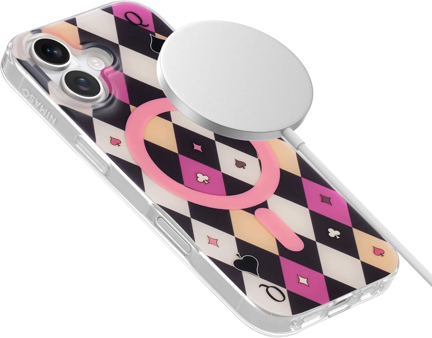 NIMASO for iPhone 17 Case, Girly Pink Black Poker Patten for Women Girls, Compatible with MagSafe, iPhone 17 Case Girl