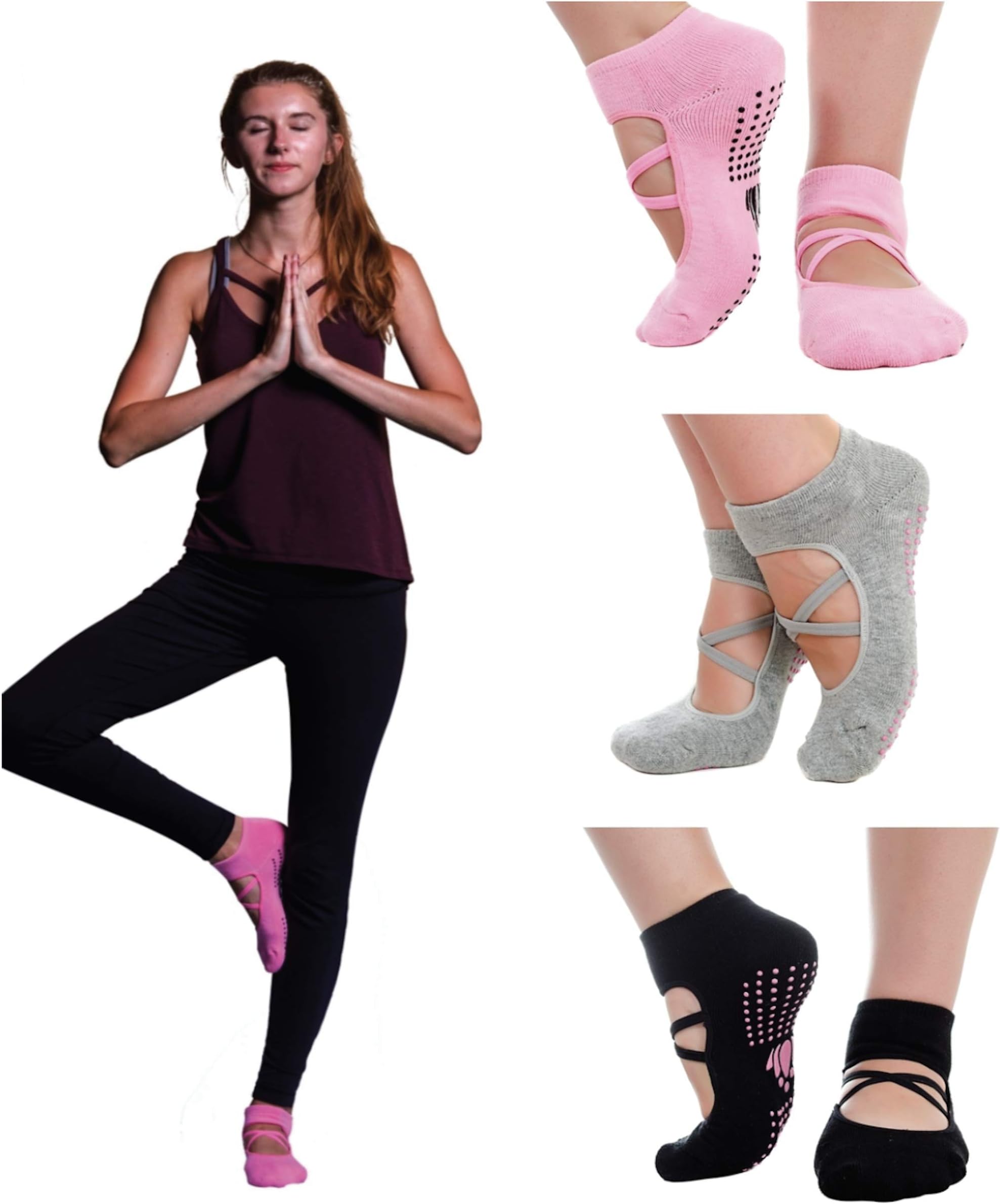 3 Pairs Anti-Slip Socks for Yoga Pilates Barre, Hospital and Maternity with a Cotton Gift Bag…