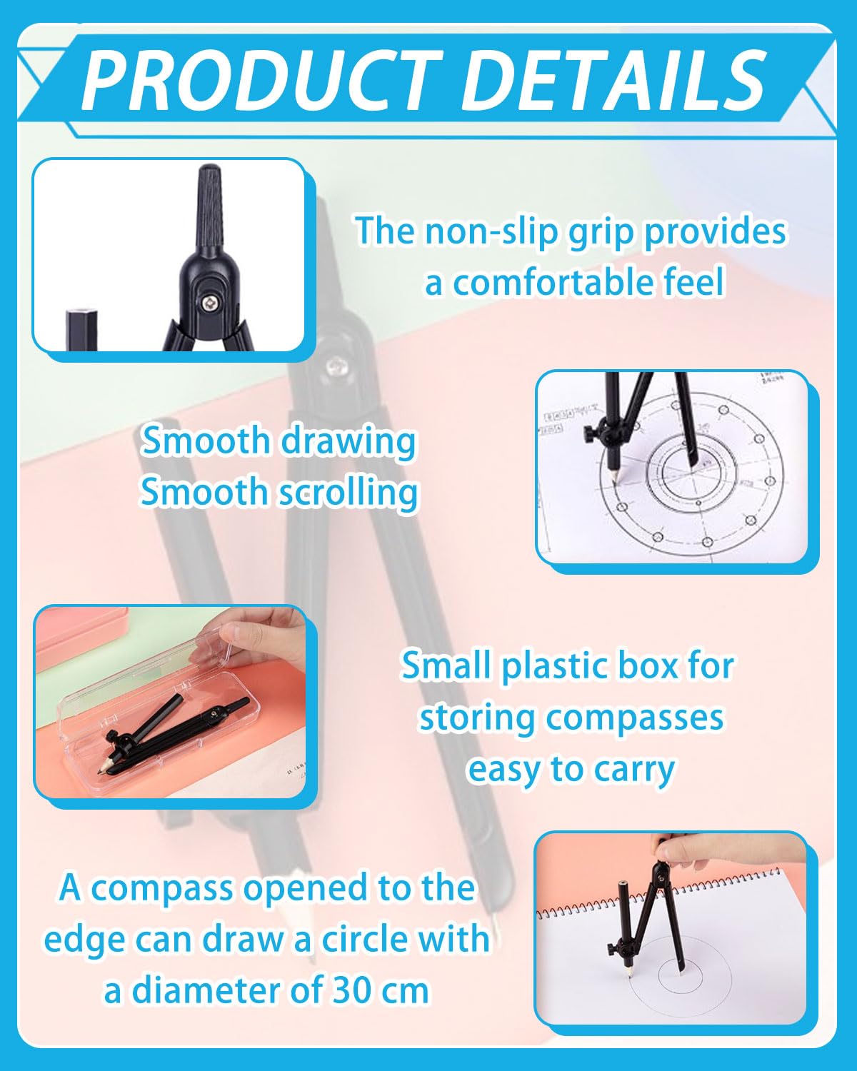 Compas de Puntas, Compás Escolar, Brújula Profesional,Compas Carpintero Scratch Compass Medidor de Distancia Cuero De Dibujo,para geometría,Dibujo y Dibujo