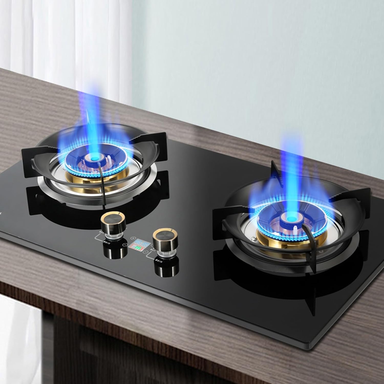 Gas Stove,5.2KW Camping Cooker,kitchen Counter Top,Tempered Glass Cast Iron Pot Rack,Accidental Flameout Protection Device,for Home Kitchen(LPG)