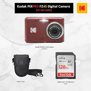 PHOTO4LESS Kodak PIXPRO FZ45 Digital Camera + Point & Shoot Camera Case + Sandisk 128GB SDXC Memory Card..