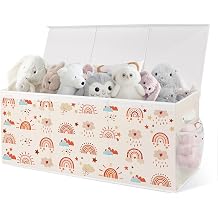 Extra Large Collapsible Toy Box with Lids, Sturdy Storage Organizer for Kids, 38"x16"x13" Toy Chest for Playroom, Nursery, Bedroom, Living Room Boho Rainbows