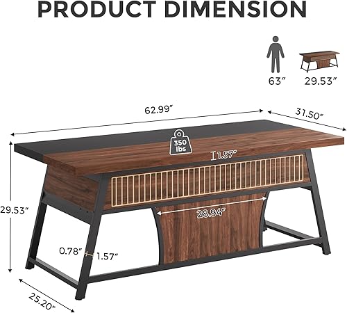 Miniatura 2 de Escritorio de oficina ejecutivo de 63 pulgadas, mesa grande para computadora con marco de metal y estante de almacenamiento, estación de trabajo de