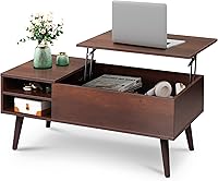 Vista 17 de WLIVE - Mesa de centro de madera con parte superior elevable, compartimento oculto y estante de almacenamiento ajustable, mesa elevable para comedor