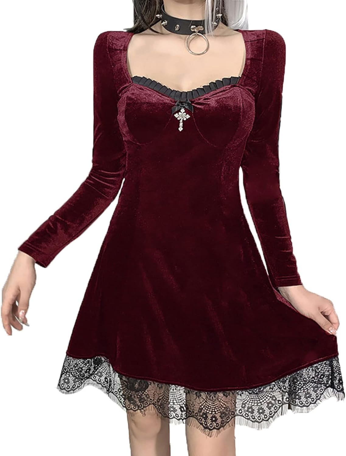 TSMNZMU Gothic Lolita Dress Velvet Long Sleeve Vintage Vampire Dresses Punk Grunge Witchy Dress Emo Alt Fairy Dress - Image 5