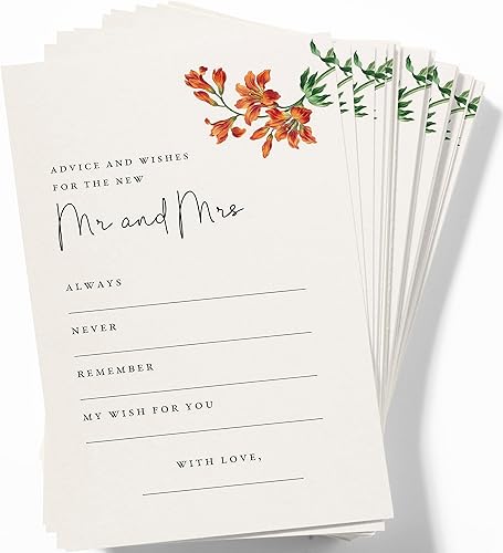 XOXOKristen 50 tarjetas de consejos y deseos de boda con diseño de flor naranja, tarjetas de 4 x 6 pulgadas, perfectas para conmemorar el gran día,
