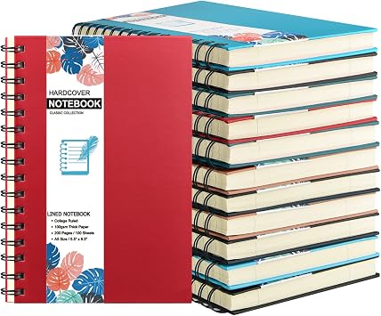 Mototo 12 Pack A5 Hardcover Spiral Notebook College Ruled Notebooks Colorful Journal Bulk Diary Planner Lined Travel Subject Writing Notepad for School Office Business Supplies, 8.3" x 5.5", 6 Colors