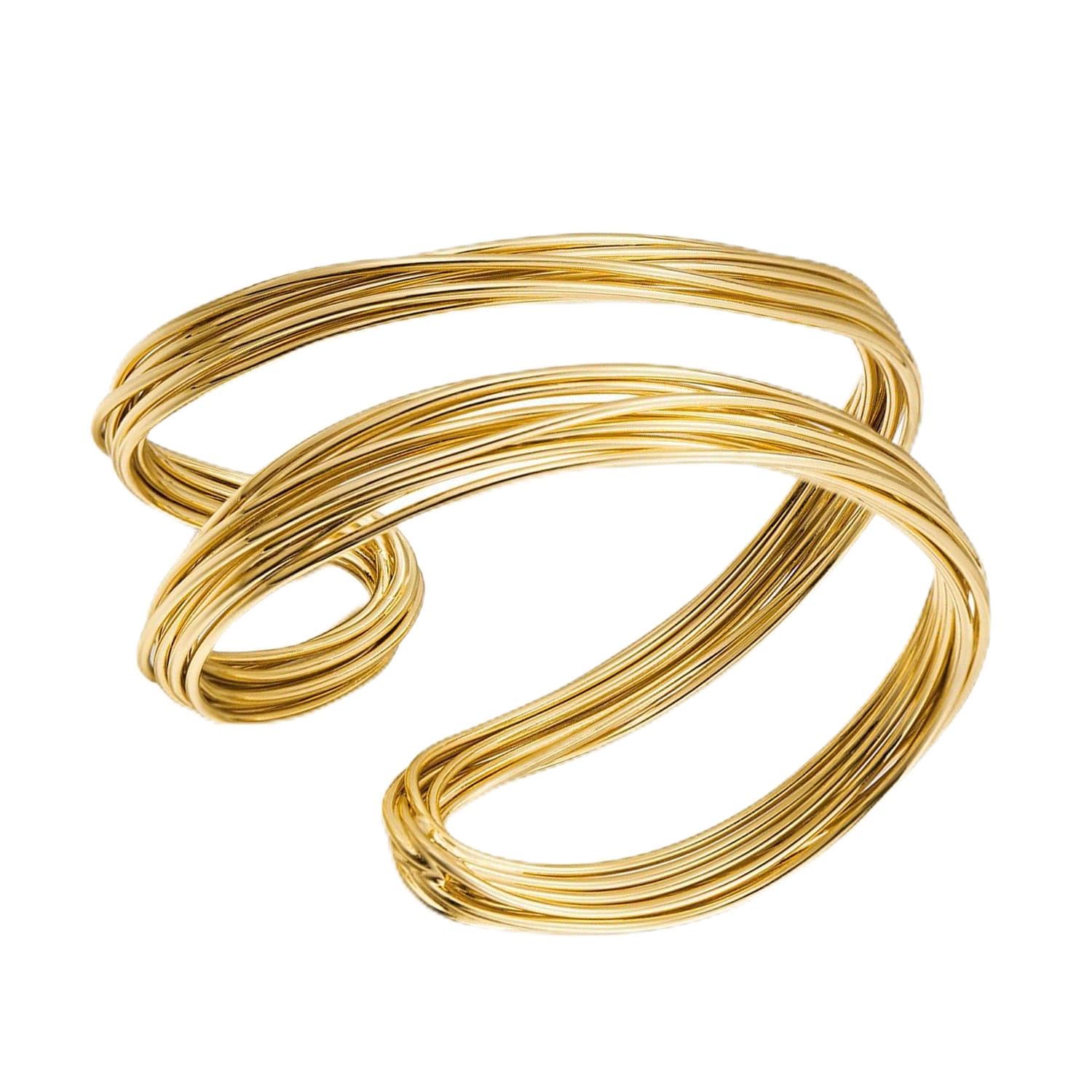 HolidayQbee Armreif Gold Damen Offener Mehrreihiger Draht-Armreif in Wickeloptik, Farbecht & Hypoallergen, Stilvoller Schmuck als Geschenk für Frauen, Modisches Accessoire für Alltag & Anlass