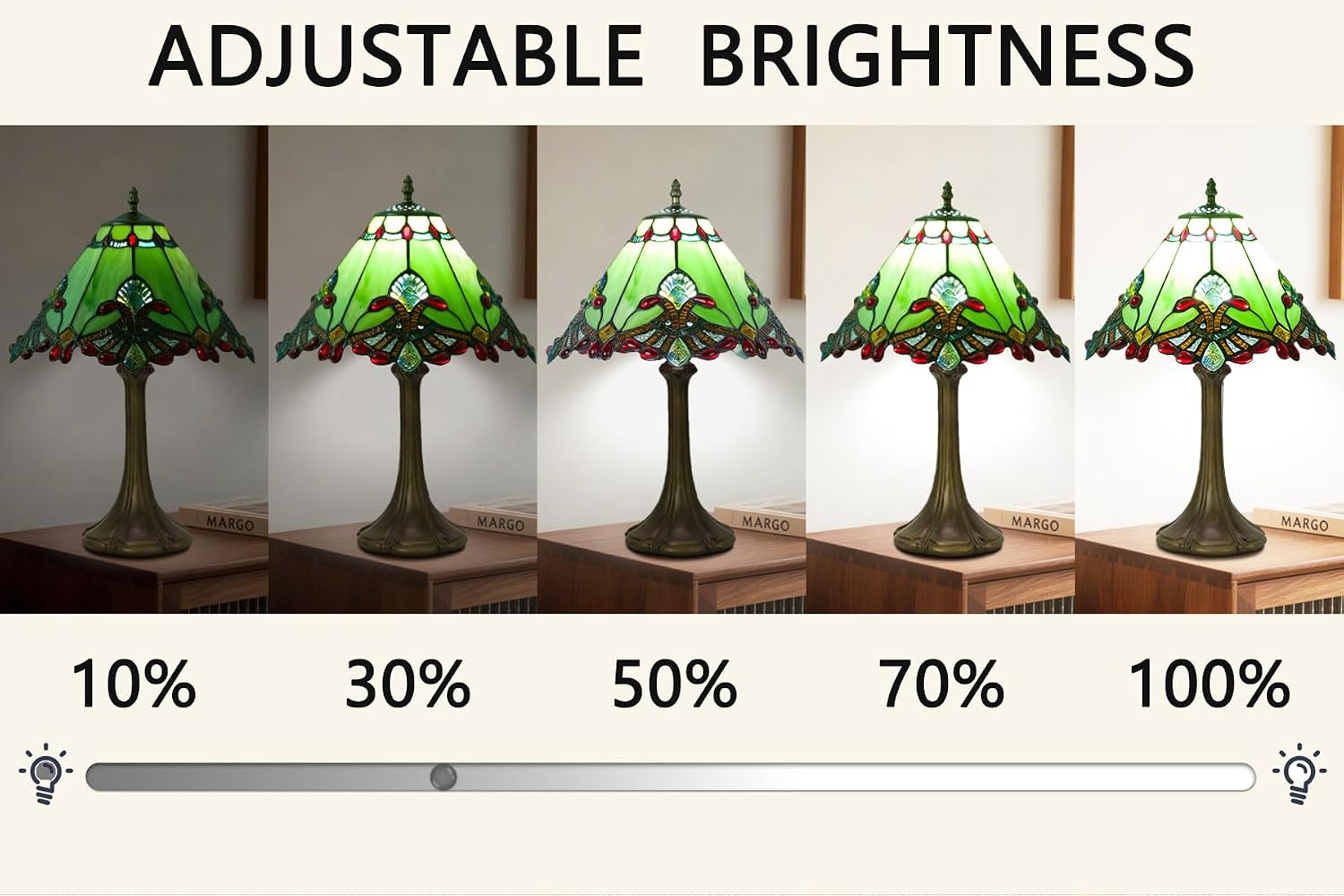 Crefotu 12 Inch Baroque Style Tiffany Table Lamp, Vintage Stained Glass Desk Lamp with Remote Control, 3 Color Temperature & Brightness Level for Office Home Bedroom Living (Green)