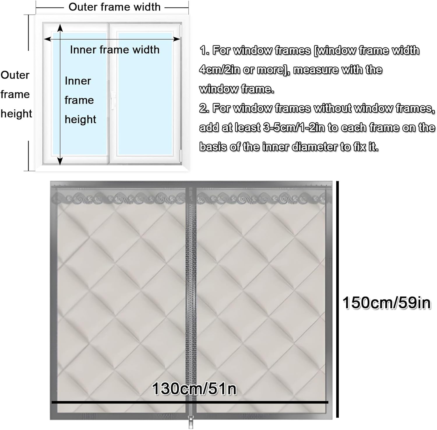 Window Insulation Kit, Window Insulation for Winter Windproof Soundproofing Curtain, Weatherproofing Window Insulation Kits, Window Cover(Gray,130x150cm/51x59in)