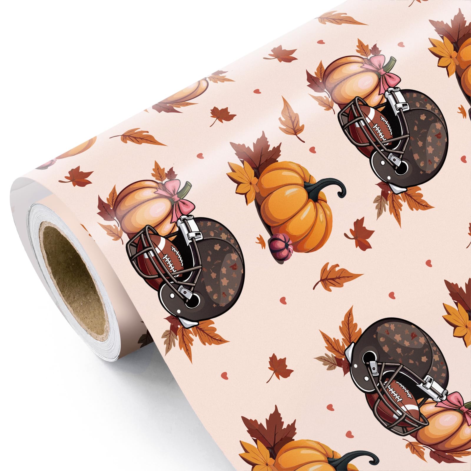 WRAPAHOLIC Fall Football Wrapping Paper - Mini Roll - 17 Inch x 16.5 Feet - Football Helmets and Pumpkin Fall Wrapping Paper for Autumn, Thanksgiving,