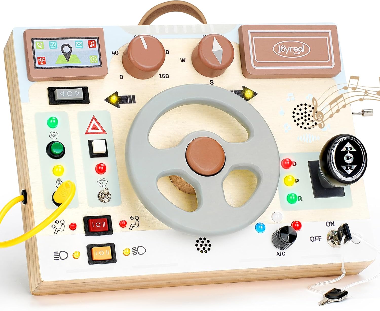 Joyreal Toddler Busy Board with LED Lights, Steering Wheel, Sounds, Montessori Toys for 1  Year Old, Fidget Board Sensory Travel Toy, Gifts for Boys and Girls