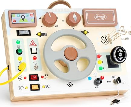 لوحة Joyreal Toddler Busy Board مع أضواء LED، وعجلة قيادة، وأصوات، وألعاب مونتيسوري لطفل يبلغ من العمر 1+ عامًا، ولعبة سفر حسية للوحة التململ، وهدايا للبنين والبنات