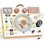 Joyreal Toddler Busy Board with LED Lights, Steering Wheel, Sounds, Montessori Toys for 1+ Year Old, Fidget Board Sensory Travel Toy, Gifts for Boys and Girls