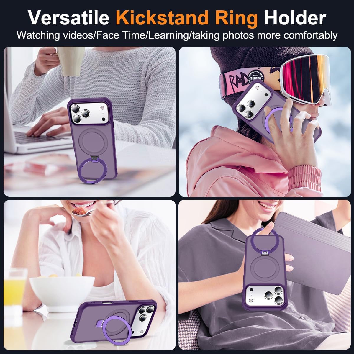 Compatible with iPhone 17 Pro Max Case with Invisible Magnetic O-Ring Stand Military-Grade Translucent Case for iPhone 17 ProMax 6.9" [Compatible with Mag-Safe][Great Grip Feeling], Purple - Image 5