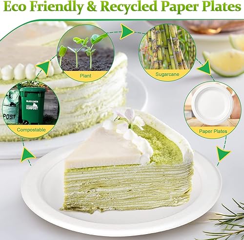 Miniatura 4 de Greconv Platos de papel pequeños, paquete de 200 platos de papel a granel de 7 pulgadas, platos de papel 100% compostables desechables, platos de