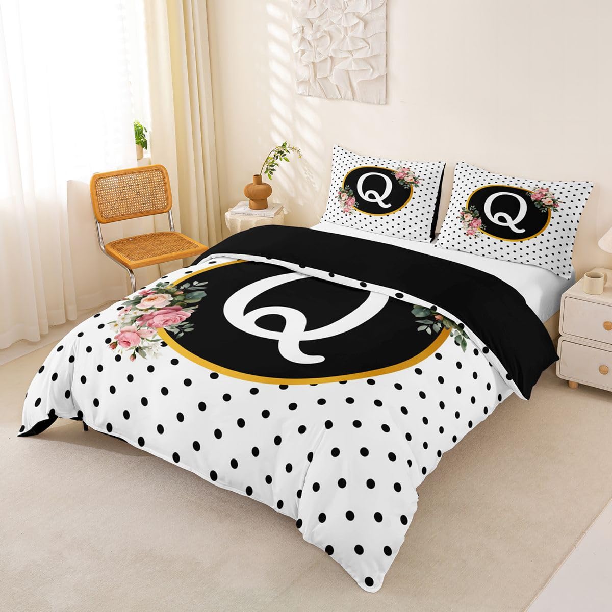 Homemissing Polka Dots Buchstabe Bettwäsche Set 155x220cm Erwachsene Kinder