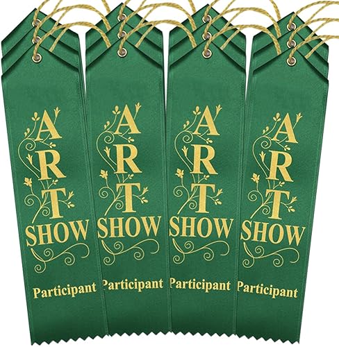 Miniatura 5 de RibbonsNow Cintas para participantes de Art Show - 25 cintas verdes oscuro con tarjeta y cuerda