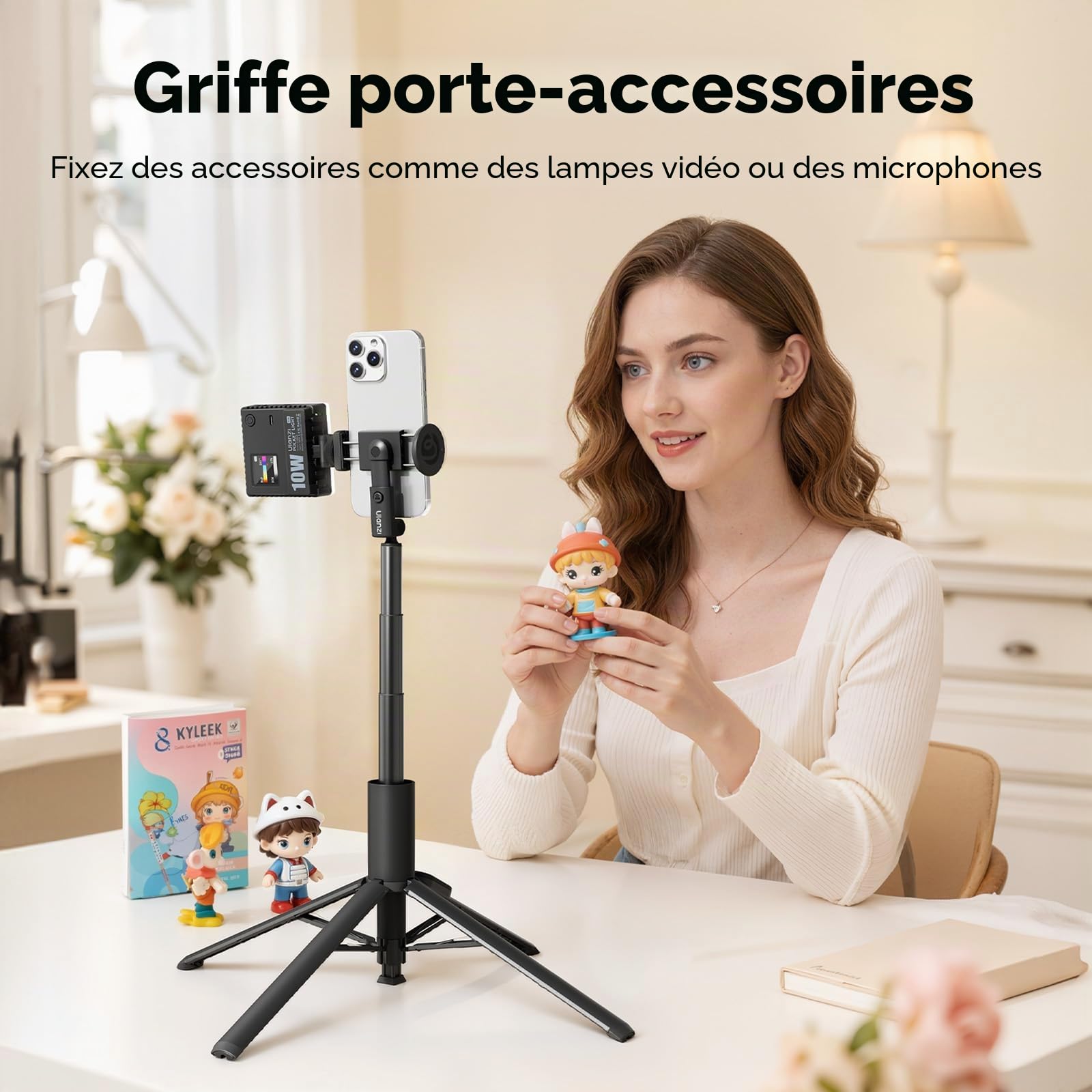ULANZI MT86 Trépied Téléphone 150cm -[Ouverture Automatique]- Support Smartphone à Quatre Pieds avec Sabot Froid, Perche à Selfie Bluetooth en Aluminium, Pince Réglable pour iPhone 17-12 Samsung