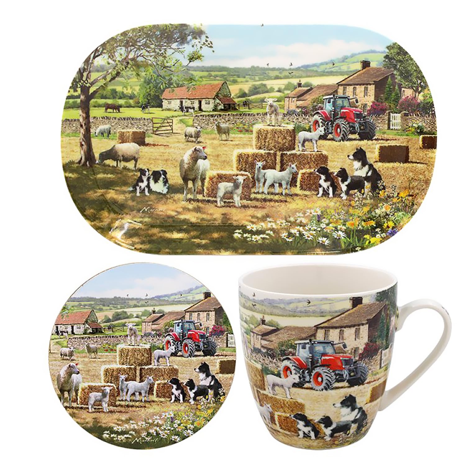 The Leonardo Collection Collie & Sheep Mug Coaster Tray Lesser & Pavey | Ceramic Mug Coaster & Tray For Home Or Work | Premium Design Mug Coaster & Tray Set For All Occasions | Lovely Mug, Coaster & Tray - Macneil Studios