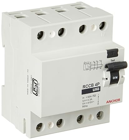Anchor by Panasonic 98224 Uno Series 63 Ampere Four Pole 300Ma RCCB, (White, Pack of 2)