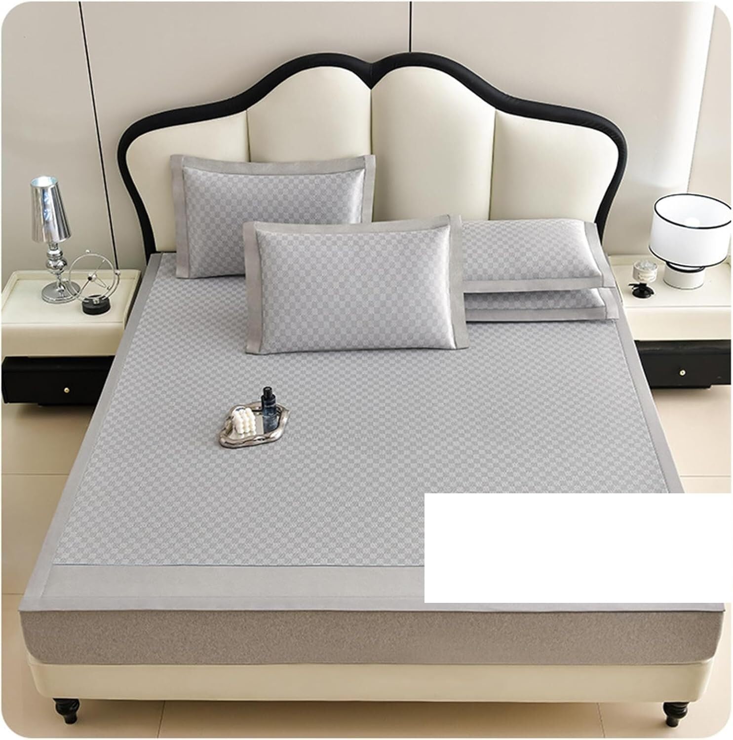 Ice Silk Mattress Topper ， Summer sleeping mat with 2 pillowcases cooling ice silk home dormitory multicolor and various sizes(Grey,200x220cm)