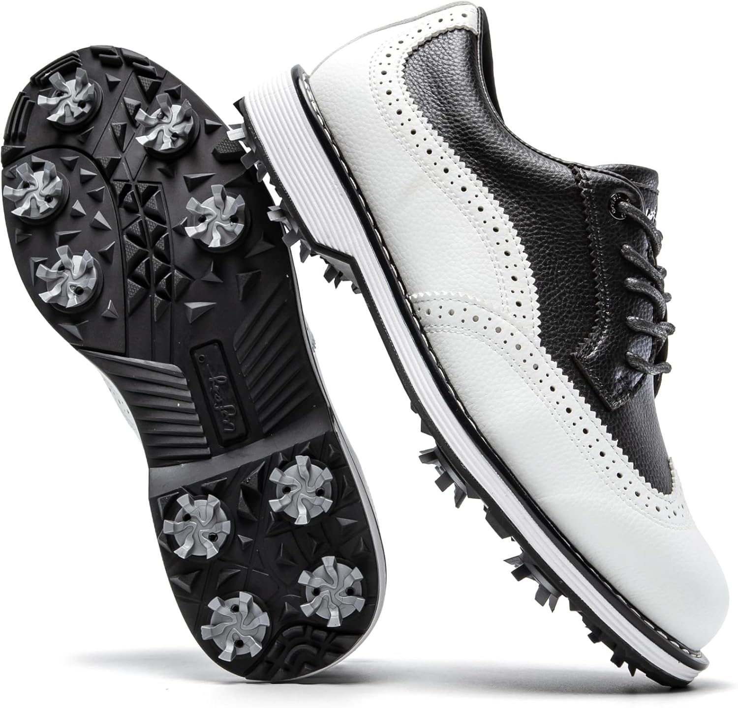UOFEIY Men’s Spiked Golf Shoes, Water-Resistant Lightweight Golf Sneakers, Soft Spike Traction Outsole for Course & Clubhouse, Walking & Training