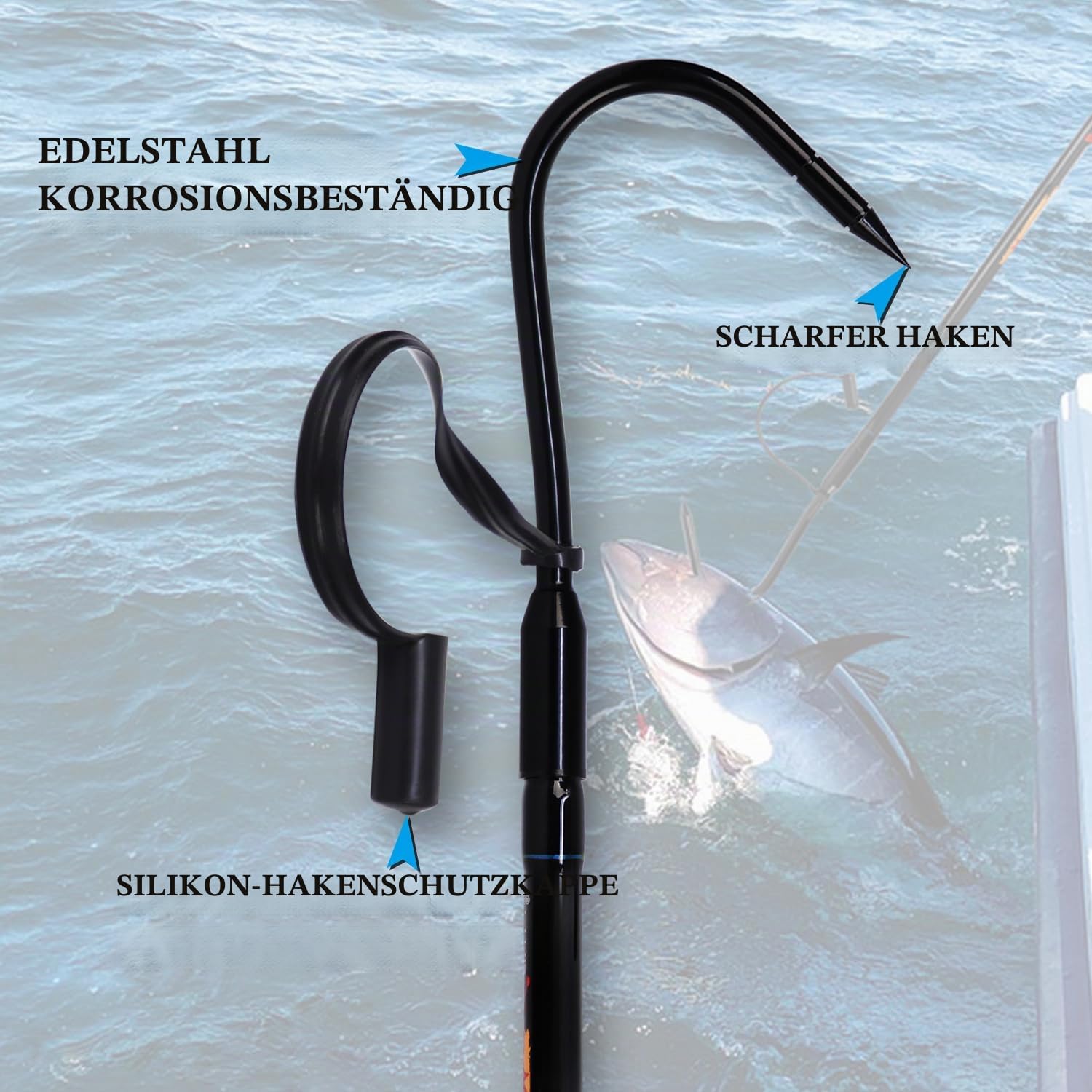 Fiblink Fishing Gaff Tragbarer Fisch-Gaff mit Edelstahl-Angelhaken, rutschfestem Griff und Fiberglas-Schaft für Salzwasser, Offshore, 91 cm, 150 cm, 180 cm