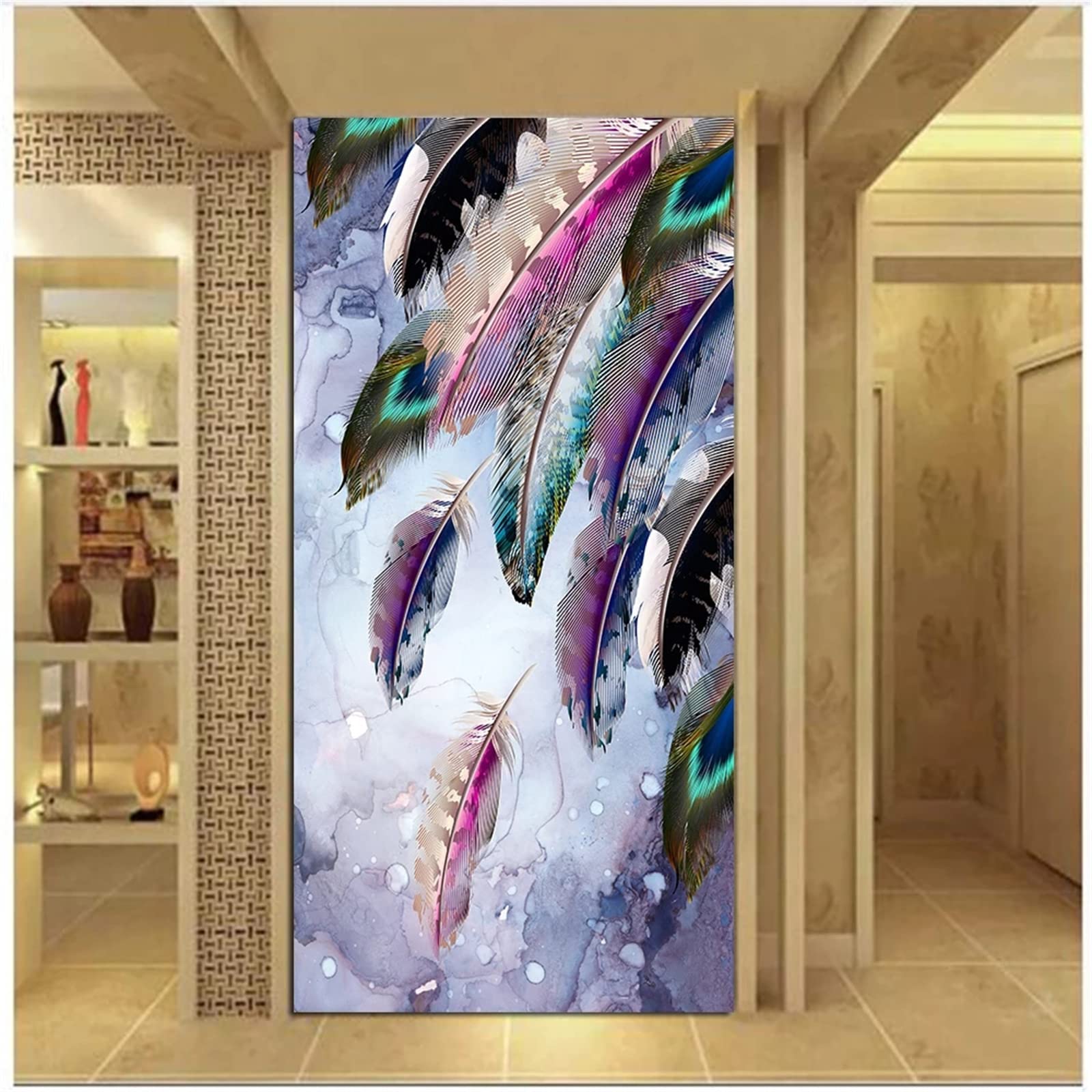 DIY zestawy do malowania diamentami 5D, pełne wiertło diamentowy obraz dla dorosłych i dzieci, kryształ stras haftowanie obrazy do dekoracji ścian domu - 70 x 140 cm / 27 x 55 cali (kolorowe pióra abstrakcyjne)