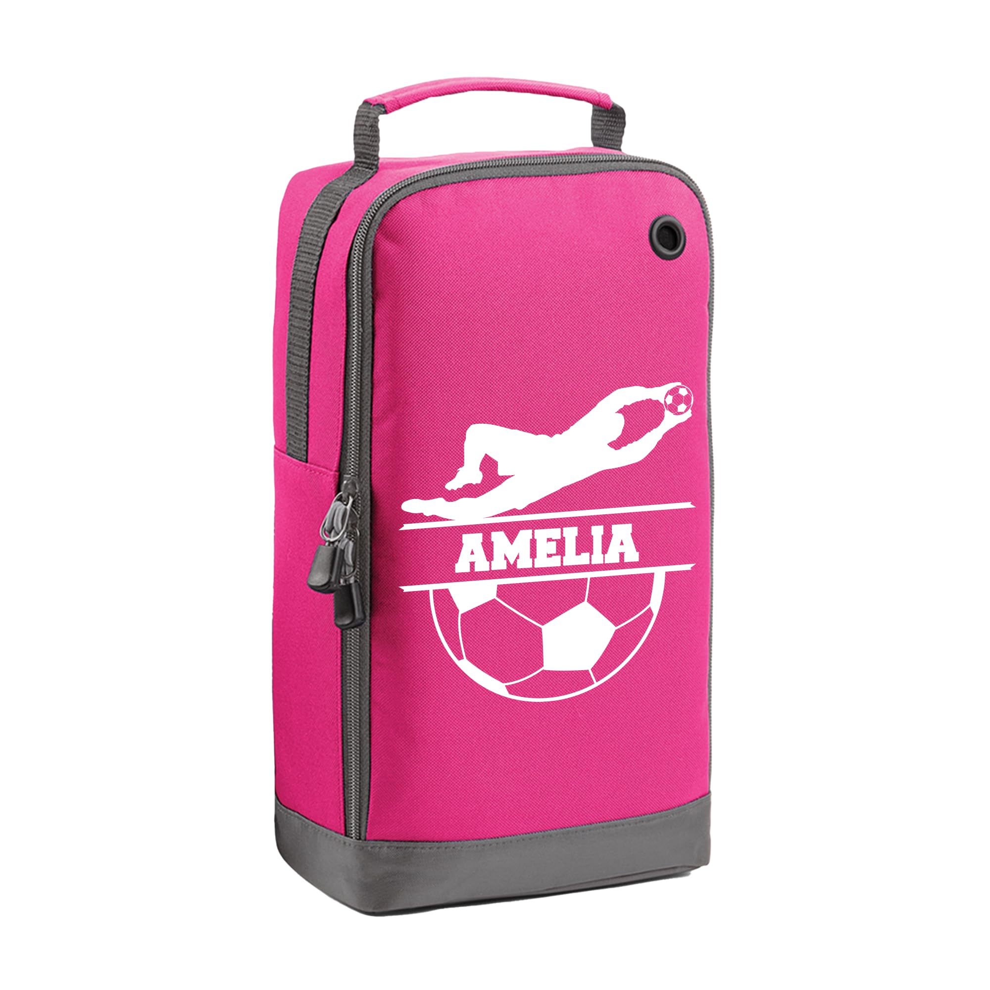 Personalised Kids Boot Bag with Custom Name - Goalkeeper Design - Pink Shoe Bag for PE & School